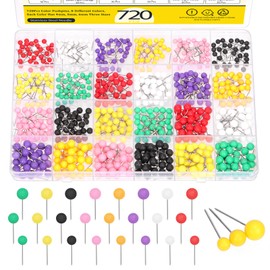 Mardatt 720Pcs Map Push Pins, Multi-Color Map Tacks with 4mm 5mm 6mm Plastic Beads Head, Push Pins Map Pins for Bulletin Board/Fabric/Office/Wall Marking(8 Colors)