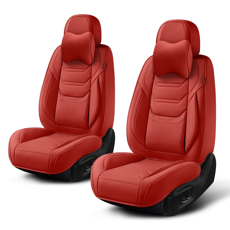 TIEHESYT Martha Red Car Seat Covers Front Pair, Breathable Leather