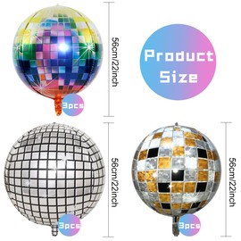 Bluelves 9 x Disco Ball Balloons, 22 Inch 4D Disco Foil Balloons, Multicoloured Disco Balloons, Balloons for Disco Theme Party, Birthday Party, Mitzvah Graduation, Retro, 70s, 80s, 90s Decoration