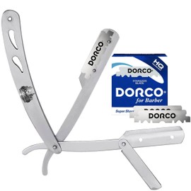 The Shave Factory Traditional Shaving Set - The Shave Factory Metal Straight Razor & 100 DORCO Single Edge Razor Blades - Ideal Kit For Professional Barbers And Traditional Shaving Enthusiasts