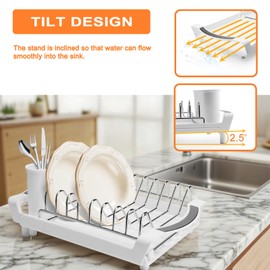 Compact Expandable Dish Drying Rack - A Space-Saving, Stainless Steel, Rust-Resistant Dish Drainer for Kitchen and Apartment Countertops/Sink Cabinets, Extendable from 11.42 to 19.9 inches (White)