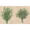 Green Wild Plants Bouquet Beige Floral Bathroom Wallpaper Border Retro