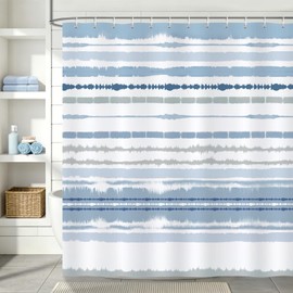 Bonhause Blue Modern Shower Curtain Abstract Striped Waterproof 180 x 180cm