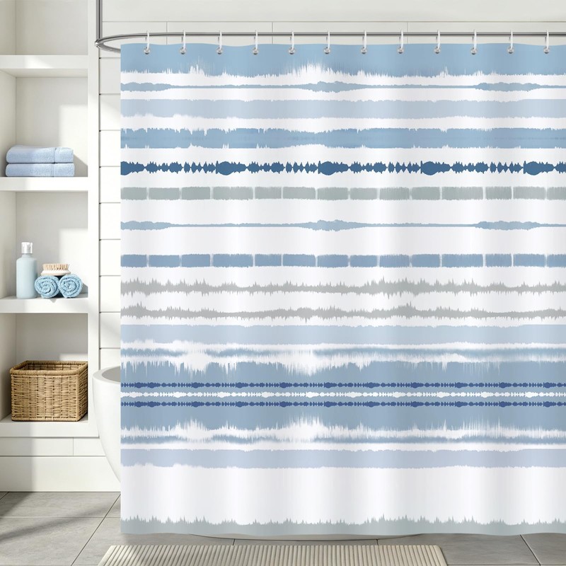 Bonhause Blue Modern Shower Curtain Abstract Striped Waterproof 180 x