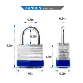 XanHen Keyed Alike Laminated Steel Keyed Padlocks with Normal Shackle, 6 Pack, for Hasp Latch, Sheds, Fences, Storage Locker, School, Gym