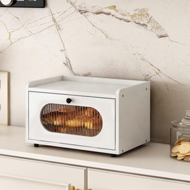 IZLIF Bread Box for Kitchen Countertop Large Bread Box Farmhouse Bread Container Bread Storage with Window Bread Holder, White