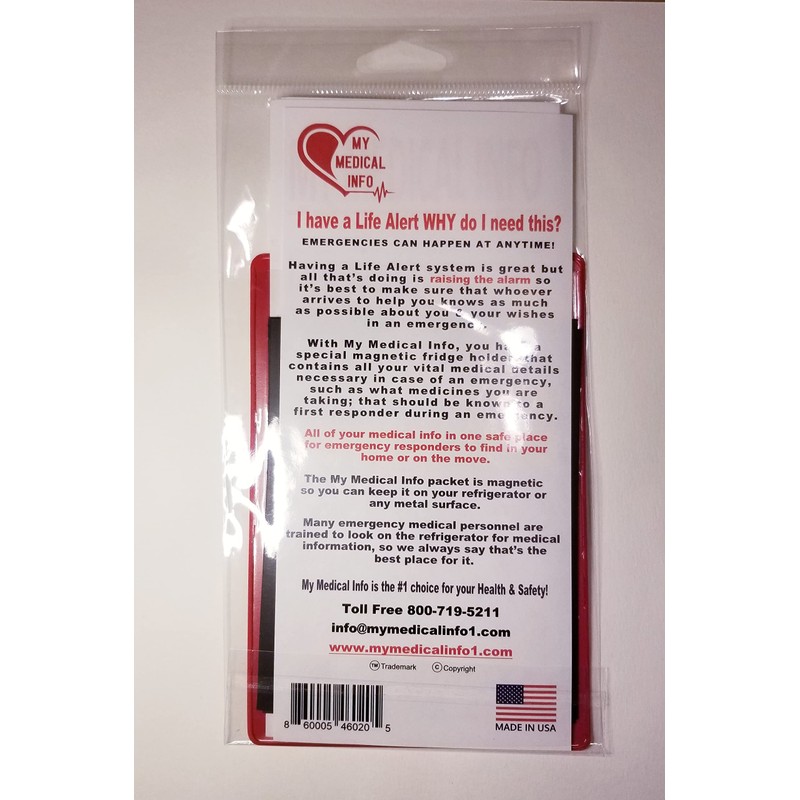 My Medical Info Emergency File of Life Personal Information for