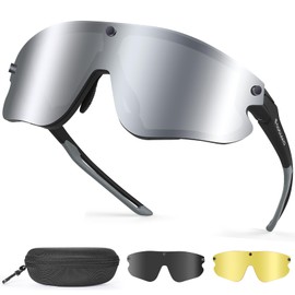 Odoland Magnetic Cycling Glasses with 3 Magnetic Interchangeable Lenses Including Grey Polarised Lenses Clear Sports Sunglasses UV400 Fast Glasses for Men Women Sports Glasses Bicycle Fishing Running,