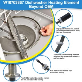 Upgraded W10703867 Dishwasher Heating Element,Compatible with Whirlpool KitchenAid Kenmore Dishwasher Parts WDTA50SAHZ0 WDT750SAHZ0 WDT970SAHZ0 KDFE204ESS0-Replaces W10687954 W10696509 Heating Element