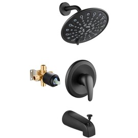 gotonovo Tub Shower Faucet Set Shower Head and Handle Set 6 Modes 6 inch Bathroom Trim Kit with Tub Spout High Pressure Shower System Combo with Valve Round Showerhead Matte Black