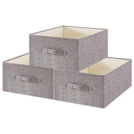 EITMOW 3 Pack Open Collapsible Fabric Storage Bins for Shelves, Large Linen Storage Baskets with Handles, Washable Closet Organizers for Clothes, Towels & More (Gray, 3PCS/18.5*13.3*8.2)