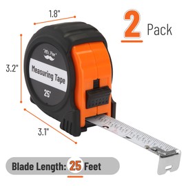 Mr. Pen- Retractable Tape Measure 25 ft, 2 Pack, Orange, Steel Retractable Measuring Tape with Fractions