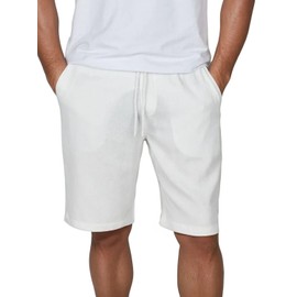 DENIMFY DFAlessio Men's Linen Shorts Regular Fit Drawstring Elastic Waist Plain Black Green Blue Beige White S M L XL XXL 3XL 4XL 5XL, White, M