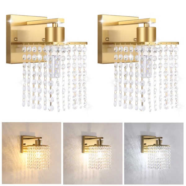 Shenmoyl Crystal Wall Sconce with 360°Illuminated Corn Light Bulb, Set