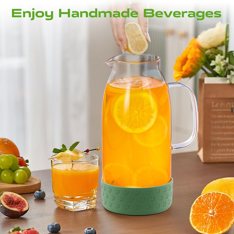Glass Pitcher with Lid, ZBUFAN 68oz/2 Liter Glass Water Pitcher