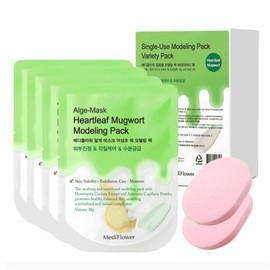 Disposable Modeling Pack Variety Pack (Houttuynia Cordata & Mugwort 28g x 4 + Sponge x 2) 2 Sets / 일회용 모델링팩 버라이어티팩 (어성초쑥 28gx4+해면x2) 2세트