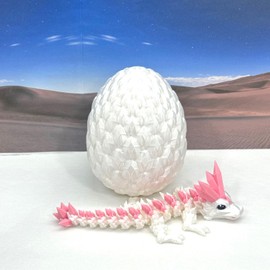 Crystal Baby Dragon with Dragon Egg, 3D Printed Articulated Crystal Dragon, White and Pink Crystal Dragon, Fidget Toy for Autism ADHD BD007-CRY