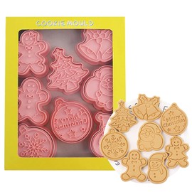 8-Piece Christmas Cookie Cutters, Christmas Cookie Cutters Set, 3D Plastic Christmas Cookie Cutters, Cookie Cutters Set, Bread Cookie Cutter Set, Cookie Baking Mould for Christmas Baking