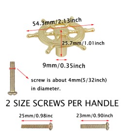 LLDYNW 6 pcs Ship Rudder Handles Ship Helm Cabinet Knobs Ocean Theme Knobs Zinc Alloy Handles Dresser Knobs Furniture Door Single Hole Pull Handles (Gold)