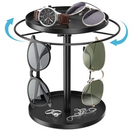 giffgiss Rotatable Sunglass Holder Organizer, Sunglass Holder Stand with 2 Storgae Tray, Eyeglass Display Stand Holder for Multiple Glasses