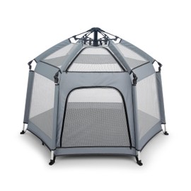 TODDLETUFF Indoor & Outdoor Baby Playpen with Canopy | Baby Beach Tent, Foldable, Lightweight, Travel Bag, & Mosquito Net | Pop Up Pack and Play Tent [Grey]