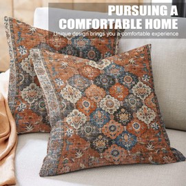 XPHZZL Pack of 2 Bohemian Style Linen Decorative Cushion Covers 45x45 cm Square Throw Pillow Covers 18x18 Inch Boho Style Pillowcases for Outdoor Home Decor Sofa Bedroom Car - Flower Orange