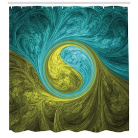 Ambesonne Spires Shower Curtain, Eastern Spiral Psychedelic Design Sunny Side Motif, Cloth Fabric Bathroom Decor Set with Hooks, 69" W x 75" L, Khaki Teal