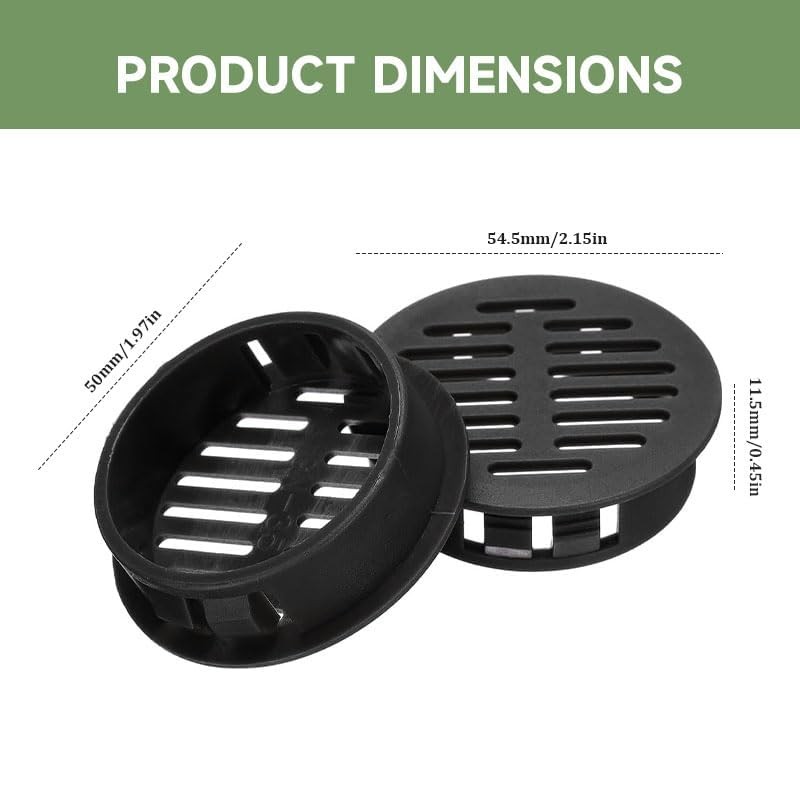 10Pcs Round Soffit Vent 50mm (2 inch) Grey, Plastic Ventilation