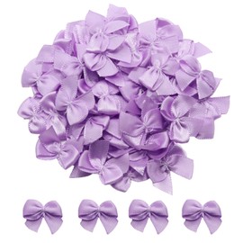 JAKOUE 1.5 Inch Purple Satin Bows (50 Pcs) – Pre-Tied Mini Bows for Gifts, Wedding Party Favors, DIY Crafts & Wrapping Decorations