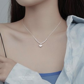 Sterling Silver Dainty Heart Beaded Chain Necklace | Classic Smooth Heart Chain Necklace Fashion Jewelry Gift for Women and Teen Girls (Bead Heart)