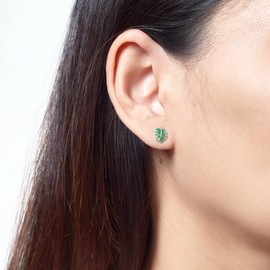 Boma Jewelry Sterling Silver Monstera Leaf Stud Earrings with Hand Painted Green Enamel