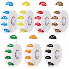 Sayglossy 7000 Pcs Day of Week Label Food Label Monday Through Sunday Management Inventory Sticker Removable Weekly Self Adhesive Date Dot Sticker for Restaurant Kitchen Container (Wave)