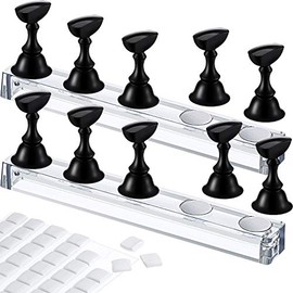 Blulu Juego de 2 soportes de práctica de diseño de uñas acrílicas, soportes magnéticos para uñas de entrenamiento, soportes de cristal de uñas de bricolaje y 96 piezas de masilla adhesiva reutilizable blanca (negro)