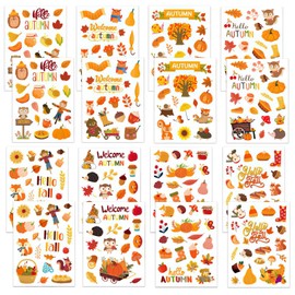 274 Pcs Autumn Theme Stickers, Thanksgiving Halloween Pumpkin Fall Leaves Stickers, Crafts Cardmaking Scrapbooking, Thanksgiving Christmas Holiday Arts Craft Tape DIY Wrapping Decorations