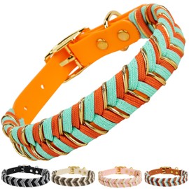 Albcorp Handmade PVC Coated Dog Collar | Luxury Braided Waterproof Collar for Small to Large Dogs | Adjustable, Durable & Easy to Clean | Stylish Design for Walks & Training. Orange/Teal, Small