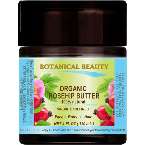 ROSEHIP SEED OIL - BUTTER ORGANIC 100% Natural/VIRGIN/UNREFINED/RAW / 100 PURE BOTANICAL. 4 Fl.oz.- 120 ml. For Skin, Hair and Nail Care.