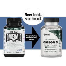The Very Best Vegan Omega 3 Supplement - 120 Capsules - Algae Omega 3 Vegetarian Supplement - Plant Based Fish Oil Alternative - EPA DHA Supplement - Made in The USA - Heart Stress Relief Dr. Seinfeld