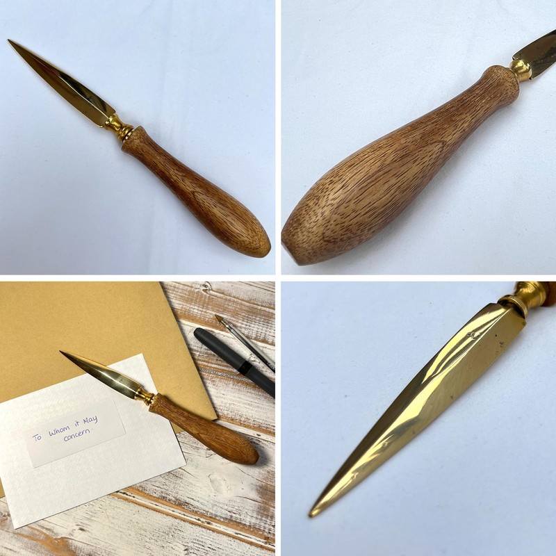 Thorness Wooden Handle Letter Opener, Brass-Plated Split File, Envelope Opener