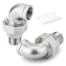 TAISHER 2PCS 304 Stainless Steel 90 Degree Elbow Union，1/2" NPT Female x 1/2" NPT Male Cast Pipe Fitting