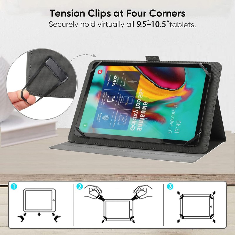 Pudazvi Universal 9.5"-10.5" Inch Tablet Case,360 Degree Rotatable Kickstand Multiple