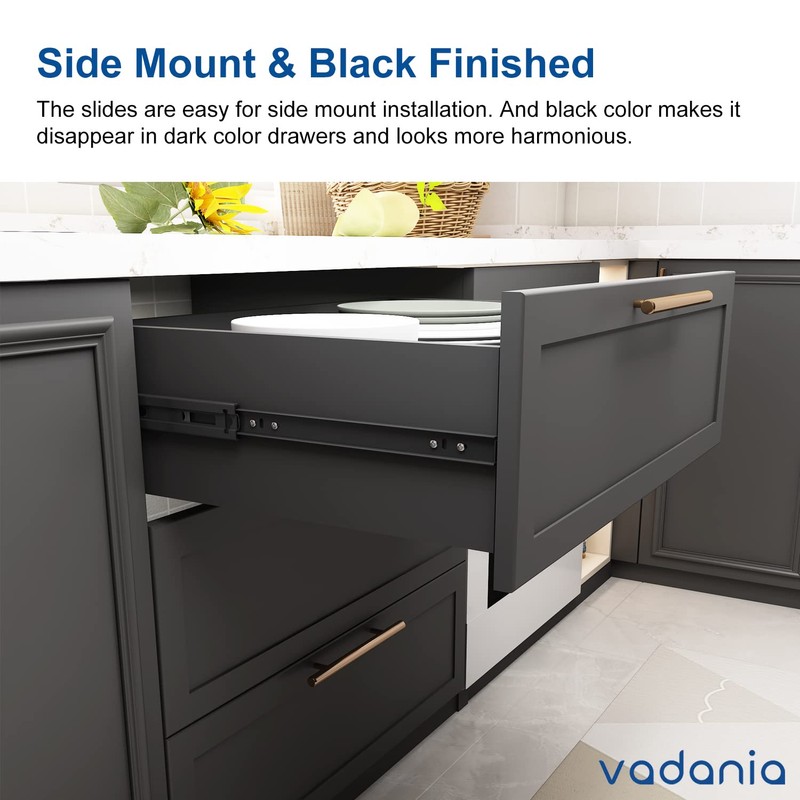 VADANIA 14" Soft Close Drawer Slide, #VK1245, 3-Fold Full Extension,