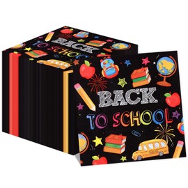 Quera 50 Pack Back to School Paper Napkin 6.5'' x 6.5'' Pencil Apple Book Prints Paper Napkin Disposable Lunch Napkin for First Day of School Classroom Party Supplies Table Decoration