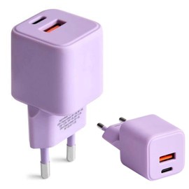 FOREVER Colorum Charger USB-A USB-C 30 W Lavender - Quick Charge Function and Power Delivery Technology - USB Charger with Fireproof Housing and GaN Technology - Quick Charger USB C USB A