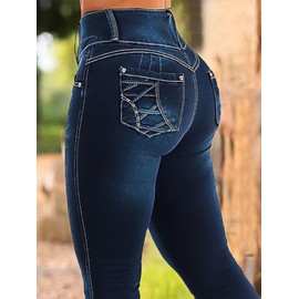 Flamingals Butt Lifting Bootcut Jeans Stretchy Casual Fall Winter Trendy Flare Leg Jeans for Women Cobalt Blue XL