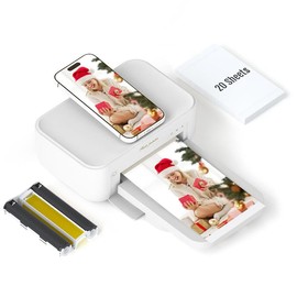 4x6 Photo Printer – Includes 20 Sheets & 1 Ribbon, Picture Printer for iPhone, Android, Smartphones, Thermal Dye-Sublimation Printer, AR Video Printing, Portable:_Beige + 20 Sheets