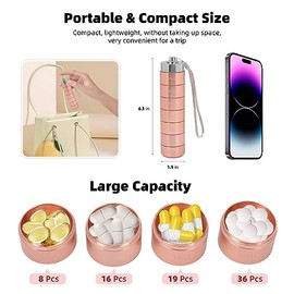 Organizador Diario de Pastillas, Pastillero Pequeño de Viaje con 7 Compartimentos, Dispensador Semanal Portátil de Pastillas, Caja de Medicamentos con Cordón, Diseño Impermeable