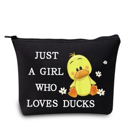 LEVLO Funny Duck Cosmetic Bag Animal Lover Gift Just A Girl Who Loves Ducks Makeup Zipper Pouch Bag Duck Lover Gift For Women Girls, Loves Ducks Black, Cosmetic Bag