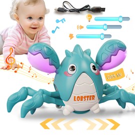Gzsbaby Musical Baby Toy -Crawling Lobster Toy Sensory Tummy Time Toys for 6-12 Months Boy Girl, Light-up Walking Dancing Moving Toys Learning Development Infant Toddler Birthday Gifts (Green)