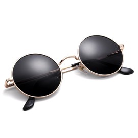 Pro Acme Retro Small Round Polarised Sunglasses for Men Women, Golden Frame | Grey Lens