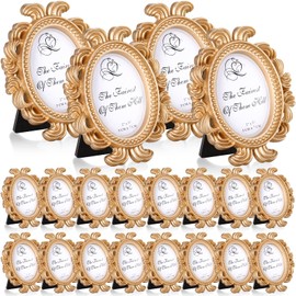 Vicenpal 20 Pieces Vintage Picture Frames Mini Frames Oval Small Antique Baroque Photo Holder Resin for Jewelry Display Photo Christmas Holiday Party Decor(Gold)
